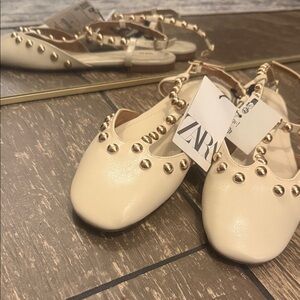 Zara Beige Studded Flats